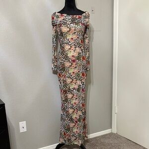 Floral Leopard Print Long Sleeve Dress